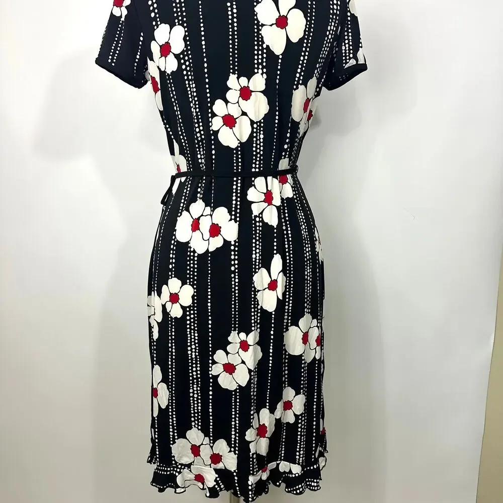 Merona Midi Wrap Dress Floral and Ruffle Detail Medium